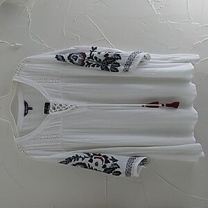 Ulla Popken Embroidered Crochet Beaded Top Hippie Boho‎